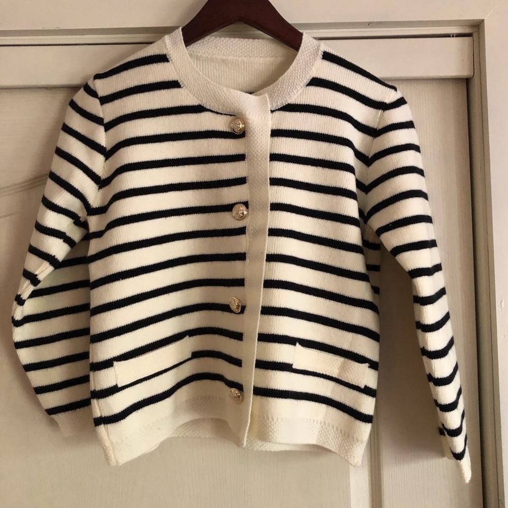 Amazon Black and White Striped Cardigan with Gold Buttons Small